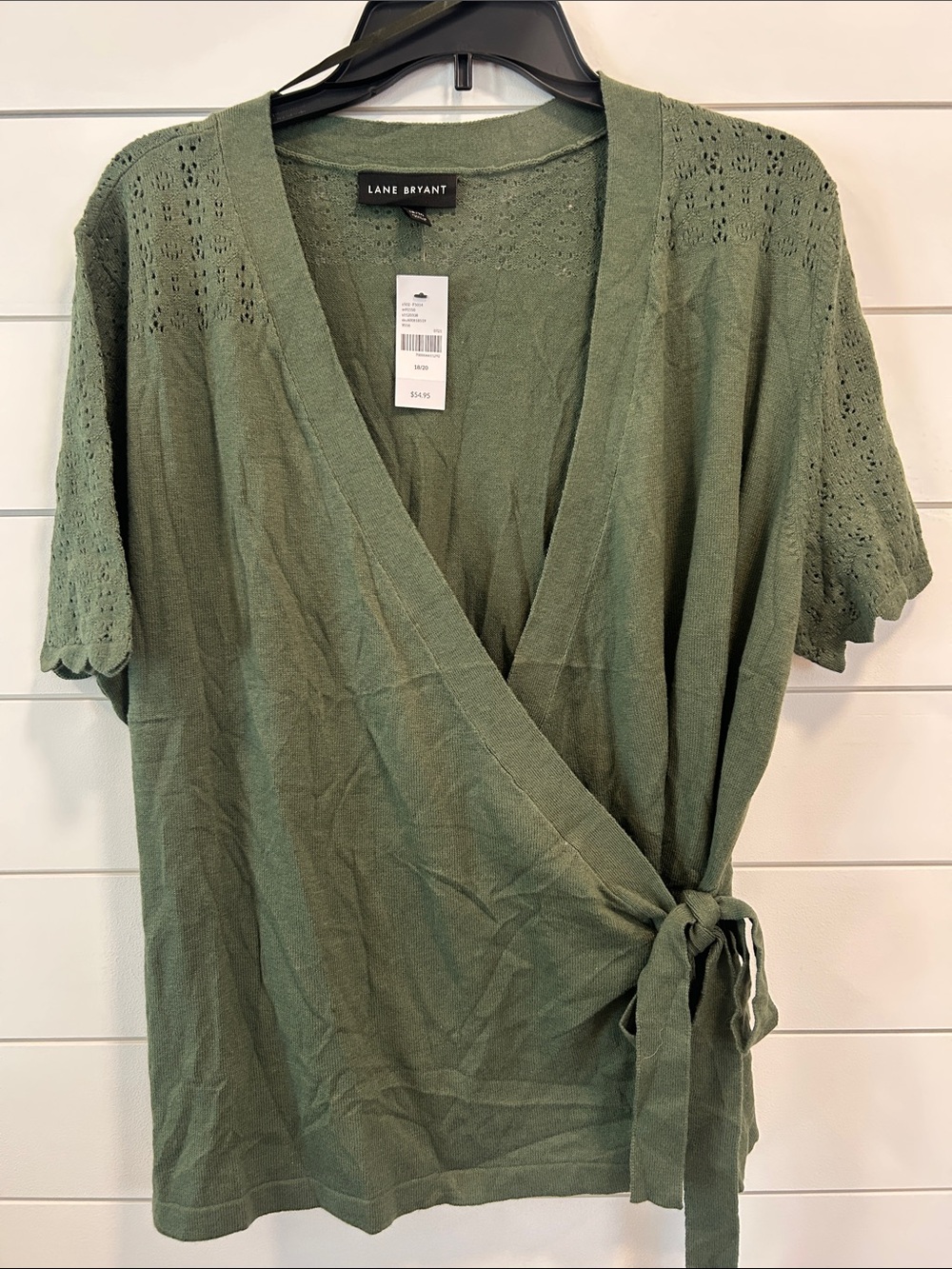 Lane Bryant Olive Knit Wrap Top with Eyelet Sleeves